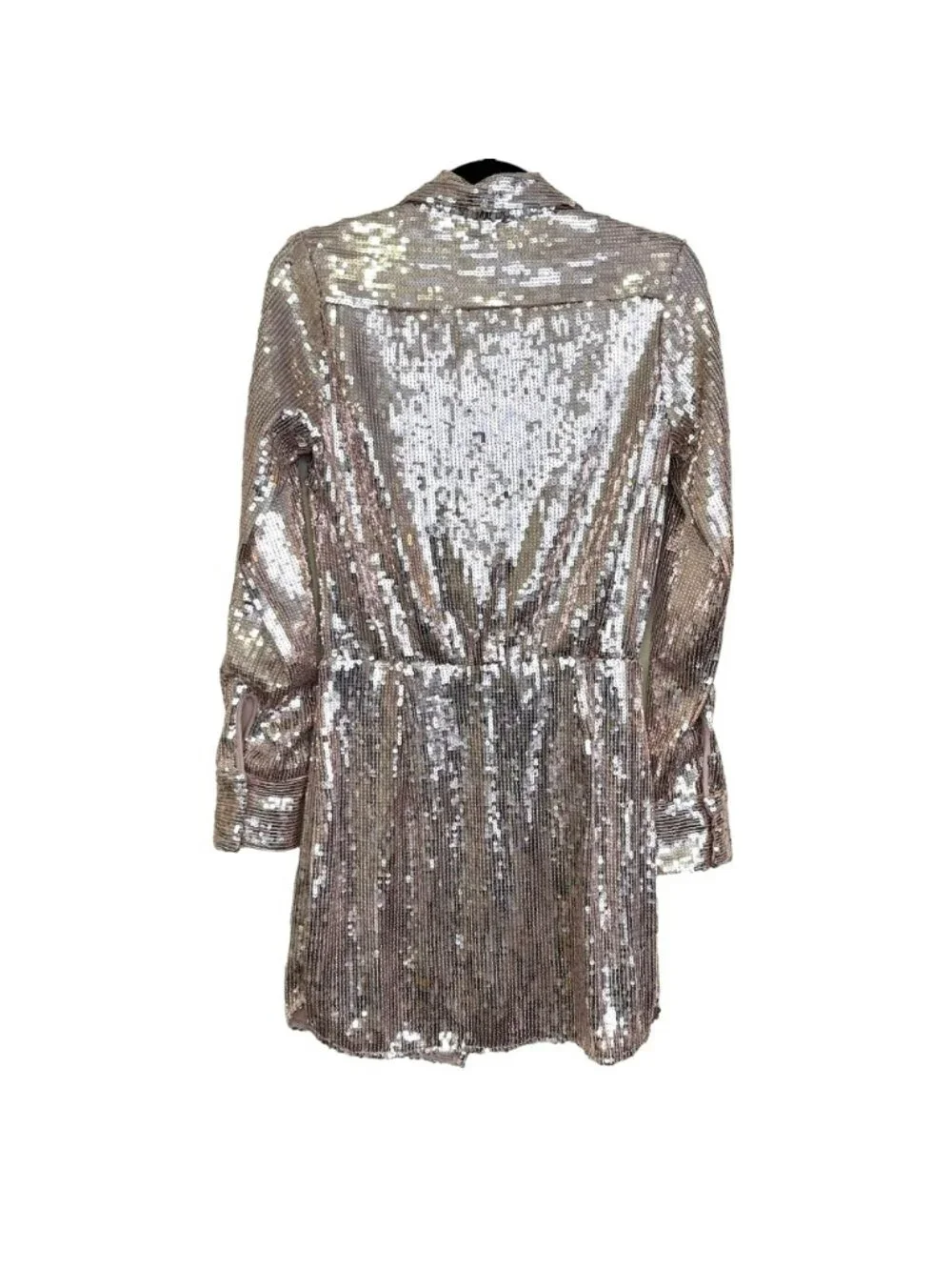 Free People Oversized Sophie Sequin Shirtdress Champagne Large NWT